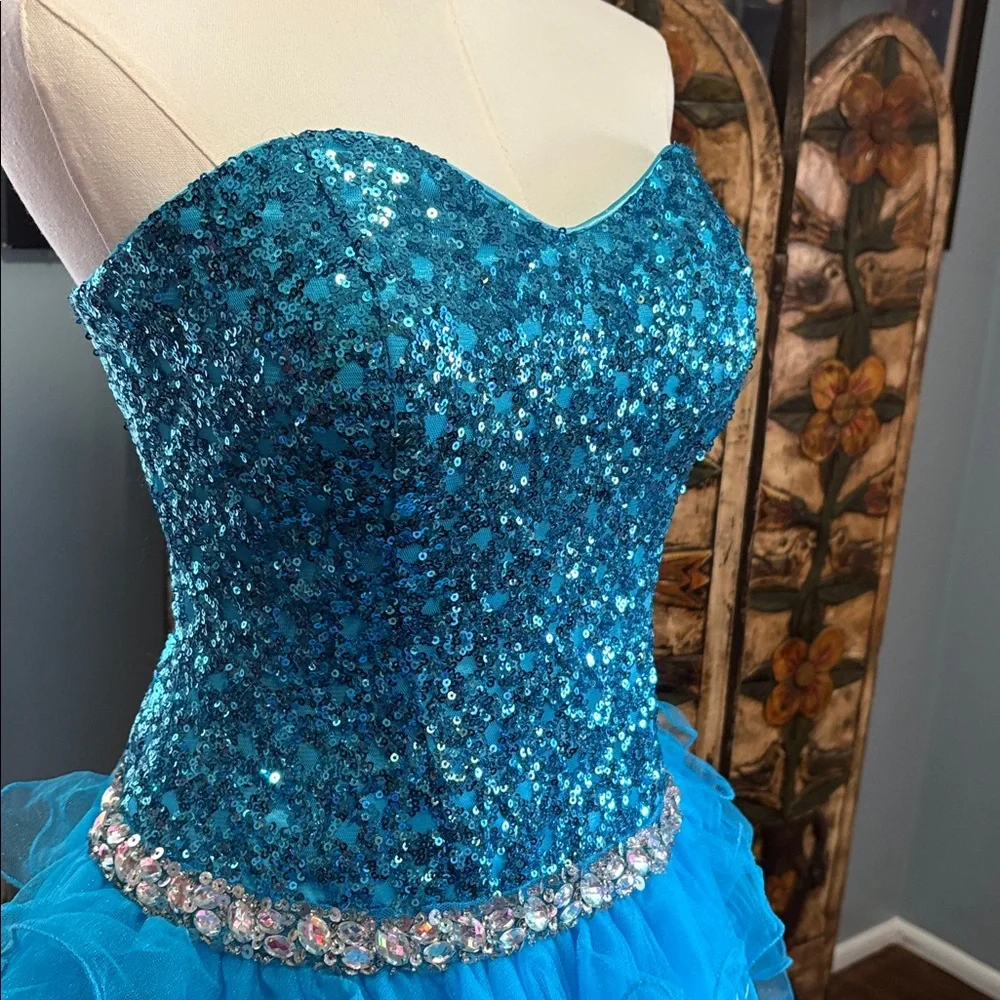 Blue Sequin Strapless Dress Y2K - Picture 3 of 12